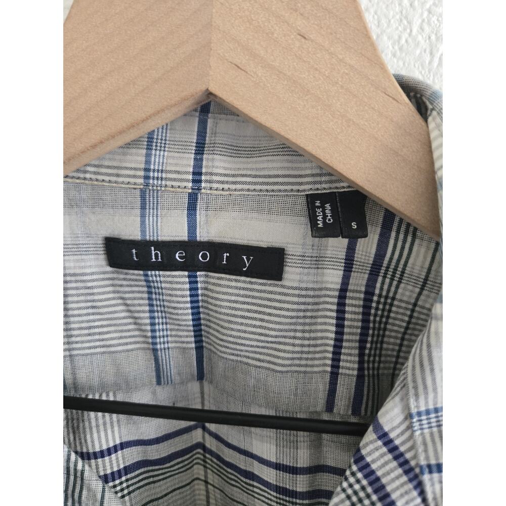 Theory Mens Gray Blue Plaid Flannel Button Down Shirt Size Small Office Business - Picture 5 of 6